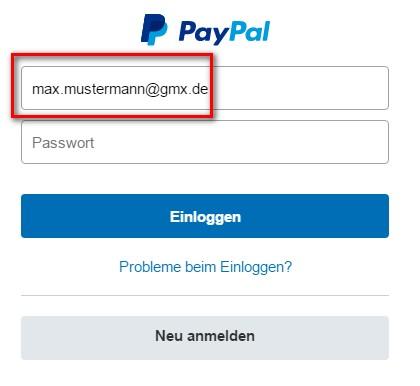 PayPal Login: E-Mail Adresse eingeben